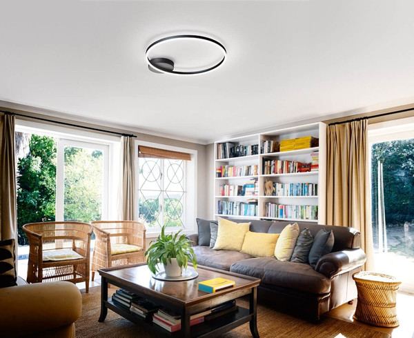 Fabas Luce LED Deckenleuchte Giotto 36W dimmbar Smartluce 3000K warmweiss Schwarz Metall Ø60cm