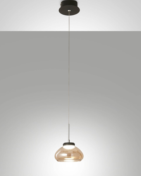 Fabas Luce LED Pendelleuchte Arabella 8W dimmbar Smartluce 3000K warmweiss Amber Metall Glas Ø16cm