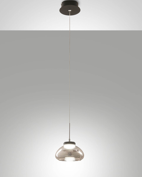 Fabas Luce LED Pendelleuchte Arabella 8W dimmbar Smartluce 3000K warmweiss Grau transparent Metall Glas Ø16cm