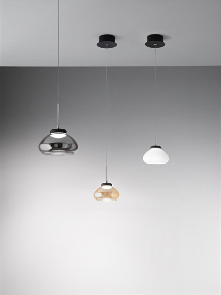 Fabas Luce LED Pendelleuchte Arabella 8W dimmbar Smartluce 3000K warmweiss Grau transparent Metall Glas Ø16cm