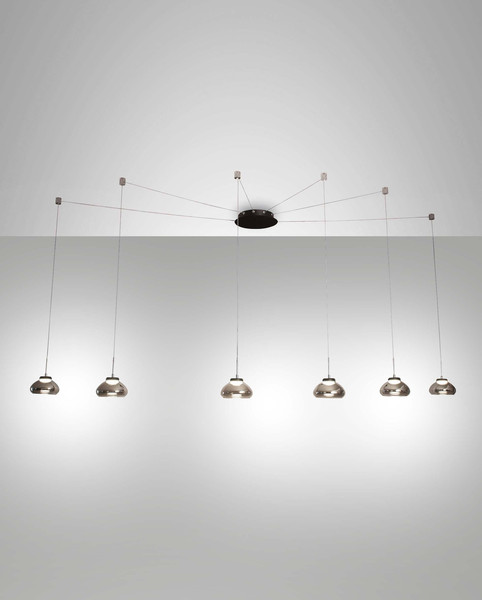 Fabas Luce LED Pendelleuchte Arabella 48W dimmbar Smartluce 3000K warmweiss Grau transparent Metall Glas