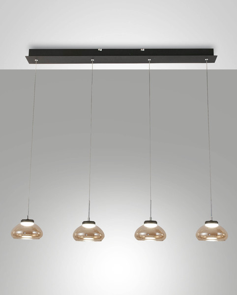 Fabas Luce LED Pendelleuchte Arabella 32W dimmbar Smartluce 3000K warmweiss Amber Metall Glas Ø14cm