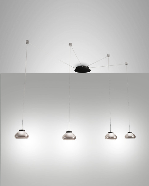 Fabas Luce LED Pendelleuchte Arabella 32W dimmbar Smartluce 3000K warmweiss Grau transparent Metall Glas
