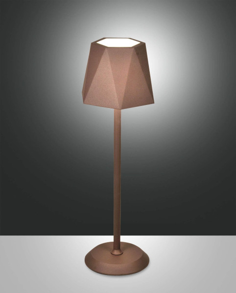 Fabas Luce LED Außen-Akku Tischleuchte Katy Ø130mm 3W Warmweiß IP54 Rostbraun dimmbar Akku