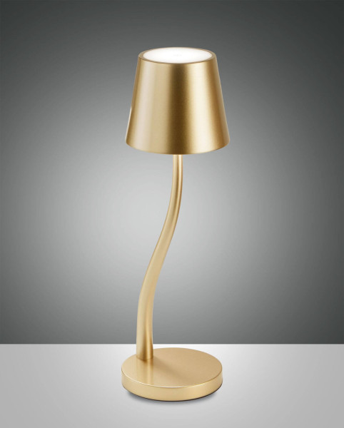 Fabas Luce LED Außen-Akku Tischleuchte Judy Ø110mm 3W Warmweiß IP54 Gold dimmbar Akku