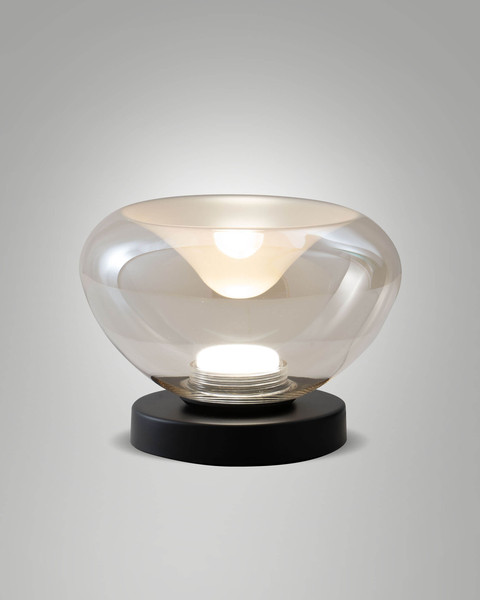 Fabas Luce LED Tischleuchte Brena 11W dimmbar 2700/3000/4000K CCT warm-/neutralweiss Cognac Metall Glas Ø22cm