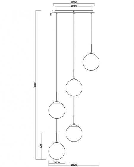 Fabas Luce Pendelleuchte Anja E27 5-flammig Farbverlauf chrom Metall Glas