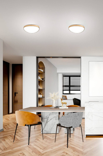 Fabas Luce LED Deckenleuchte Quirk 38W dimmbar 2700/3200/4000K CCT warm-/neutralweiss Messing satiniert Metall Ø42cm