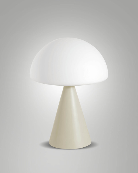 Fabas Luce LED Tischleuchte Blip 7W dimmbar 2700/3000/4000K CCT warm-/neutralweiss Sandfarben Metall Glas Ø20cm