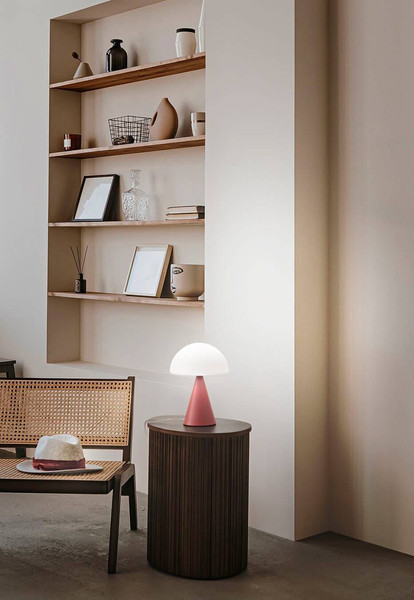 Fabas Luce LED Tischleuchte Blip 7W dimmbar 2700/3000/4000K CCT warm-/neutralweiss Ziegelrot Metall Glas Ø20cm