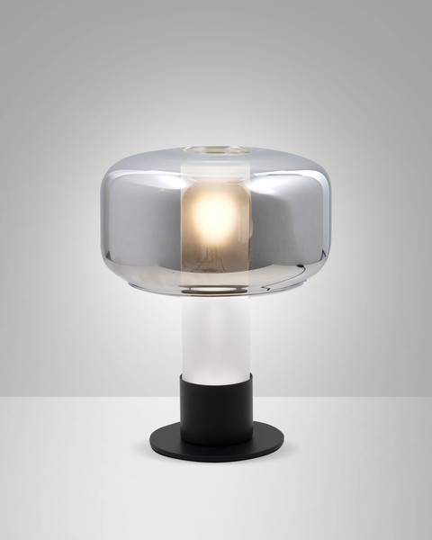Fabas Luce Tischleuchte Flick E14 dimmbar Grau transparent Metall Glas Ø22cm