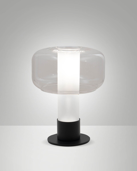 Fabas Luce Tischleuchte Flick E14 dimmbar Transparent Metall Glas Ø22cm