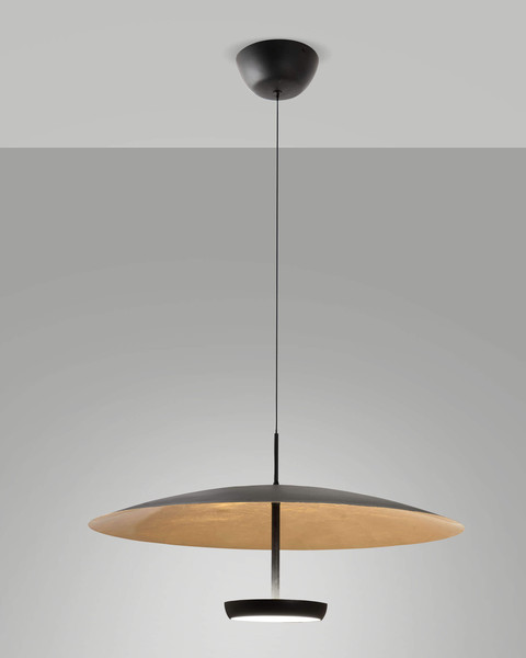 Fabas Luce LED Pendelleuchte Yuko 40W dimmbar 3000K warmweiss Goldfarbenes Blattdekor/Schwarz Metall Ø60cm