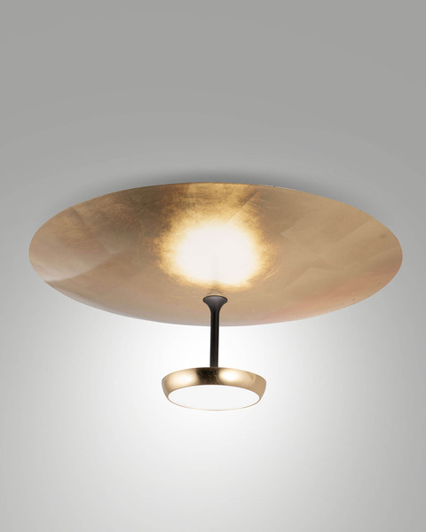 Fabas Luce LED Deckenleuchte Yuko 40W dimmbar 3000K warmweiss Goldfarbenes Blattdekor/Schwarz Metall Ø60cm