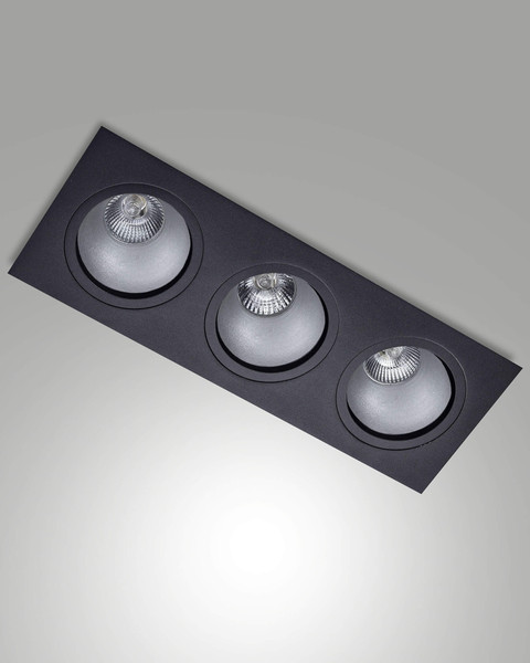 Fabas Luce Einbauleuchte Leon eckig GU10 3-flammig Schwarz Metall 36x13cm