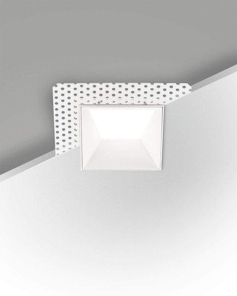 Fabas Luce LED Einbauleuchte Kris asymmetrisch eckig mit Rahmen 8W dimmbar IP40 3000K warmweiss Weiß Alu 9x9cm