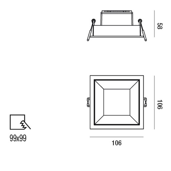 Fabas Luce LED Einbauleuchte Kris symmetrisch eckig mit Rahmen 8W dimmbar IP40 2700K warmweiss Weiß Alu 11x11cm