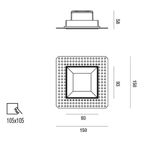 Fabas Luce LED Einbauleuchte Kris symmetrisch eckig mit Rahmen 8W dimmbar IP40 2700K warmweiss Weiß Alu 9x9cm