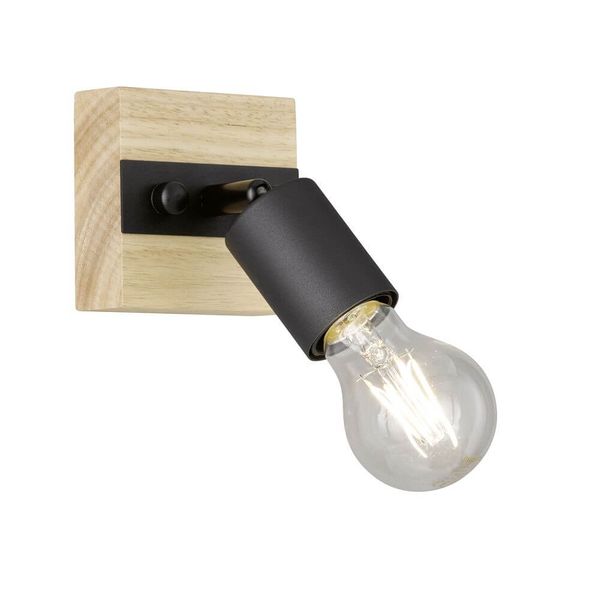 FHL Juris Wandleuchte im Industrial-Design, Wandlampe E27 schwarz Holz natur