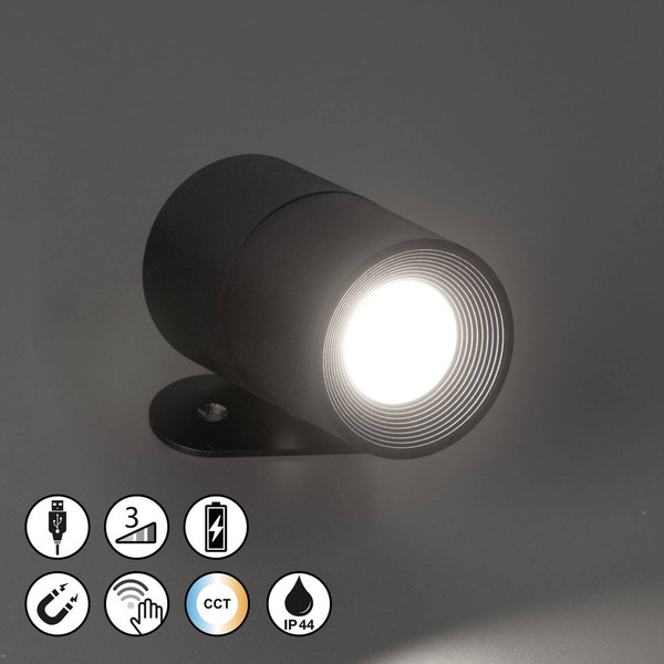 FHL Magnetic LED Wandleuchte 1,5W dimmbar Akku CCT einstellbare Lichtfarbe sandschwarz 830055