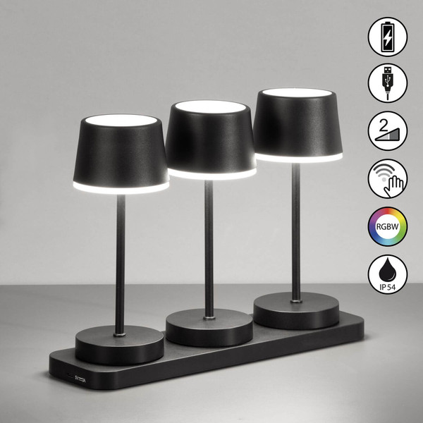 FHL Gardo LED Tischleuchte Set 3-fach 1W dimmbar Akku warmweiss sandschwarz 850419