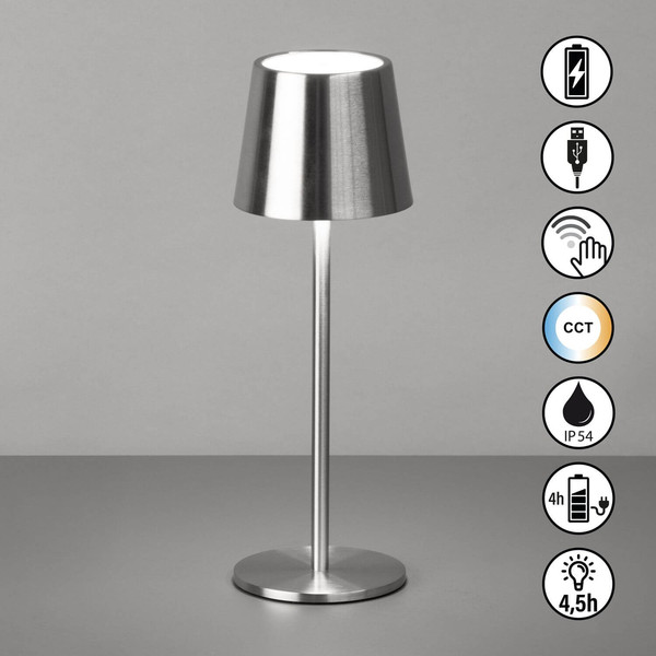 FHL Roxi LED Tischleuchte 1,5W dimmbar Akku CCT einstellbare Lichtfarbe nickelfarben 850501