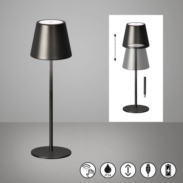 FHL Viletto LED Tischleuchte 2W dimmbar Akku warmweiss Dunkelsilber 850591