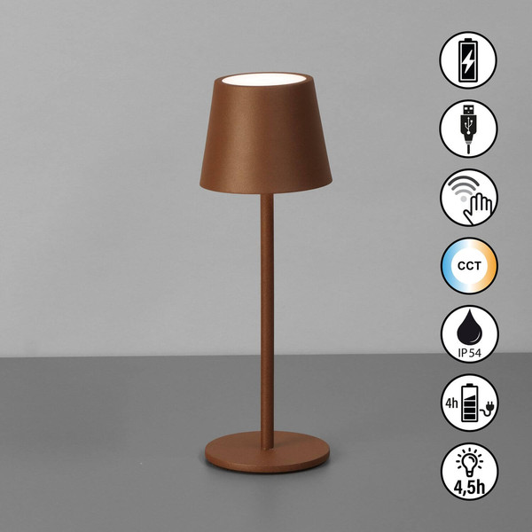 FHL Roxi LED Tischleuchte 1,5W dimmbar Akku CCT einstellbare Lichtfarbe rostfarben 850648