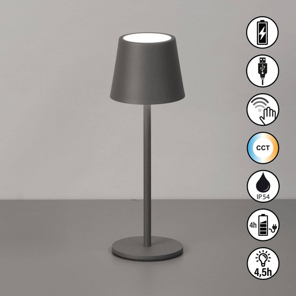 FHL Roxi LED Tischleuchte 1,5W dimmbar Akku CCT einstellbare Lichtfarbe sandgrau 850649