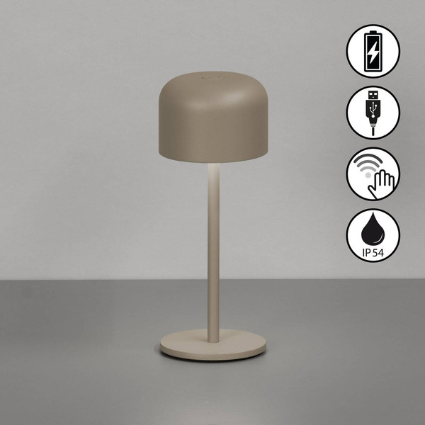 FHL Finley LED Tischleuchte 1W dimmbar Akku warmweiss grau-braun 850719