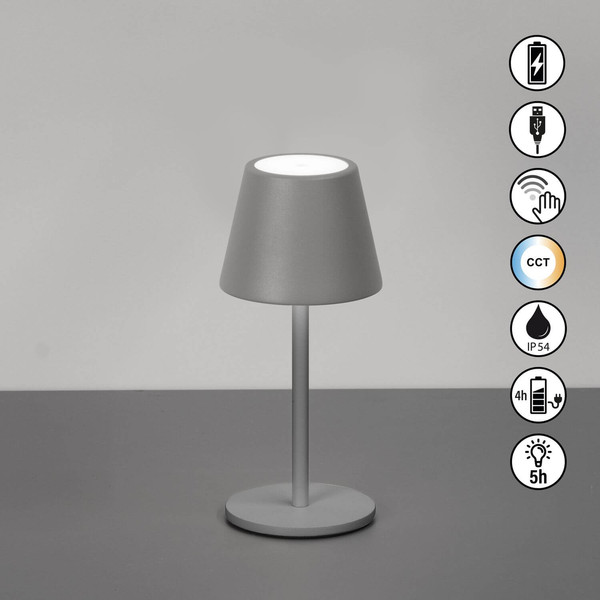FHL Salerno LED Tischleuchte 1,5W dimmbar Akku CCT einstellbare Lichtfarbe sandgrau 850746