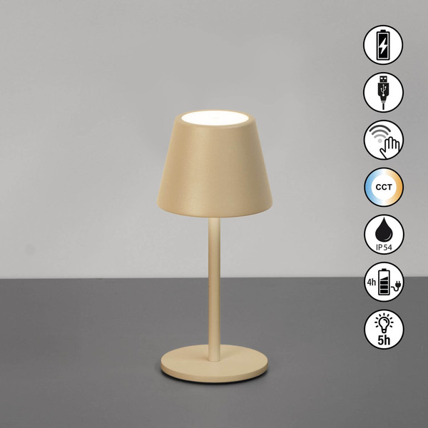 FHL Salerno LED Tischleuchte 1,5W dimmbar Akku CCT einstellbare Lichtfarbe sandfarben 850748