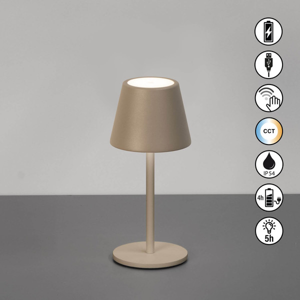 FHL Salerno LED Tischleuchte 1,5W dimmbar Akku CCT einstellbare Lichtfarbe grau-braun 850749
