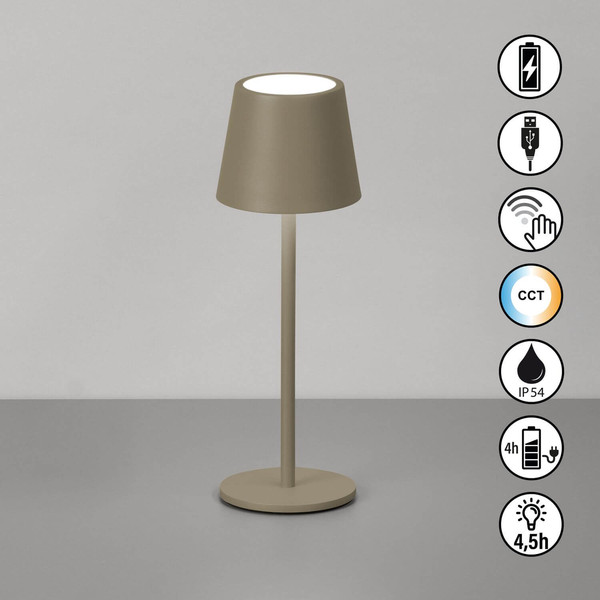 FHL Roxi LED Tischleuchte 1,5W dimmbar Akku CCT einstellbare Lichtfarbe dark-greige 850766