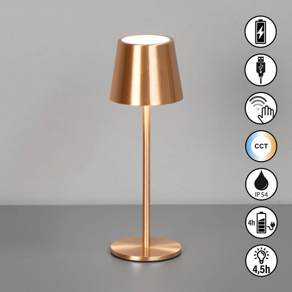 FHL Roxi LED Tischleuchte 1,5W dimmbar Akku CCT einstellbare Lichtfarbe kupferfarben 850845