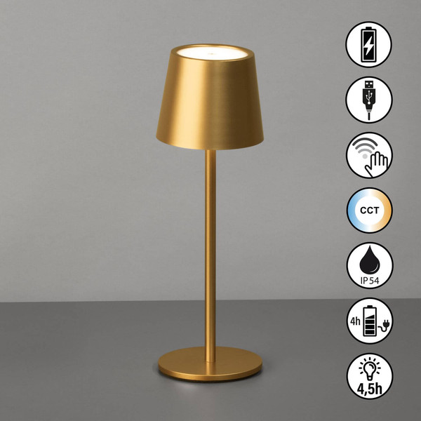 FHL Roxi LED Tischleuchte 1,5W dimmbar Akku CCT einstellbare Lichtfarbe goldfarben 850846