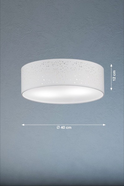 Fischer & Honsel Thor Deckenlampe 40cm Sternenhimmel-Design 3-fach E14 Stoffschirm weiß 26480