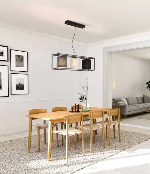 Fischer & Honsel Gilli Pendelleuchte 3-fach E27 Stoffschirm sandfarben Leinen sandschwarz 60809