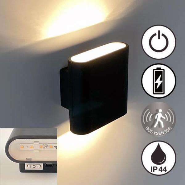 FHL Magnetics LED Akku-Wand-Außenleuchte USB, Bewegungsmelder, magentisch 2-fach 2x 3W IP44 830043