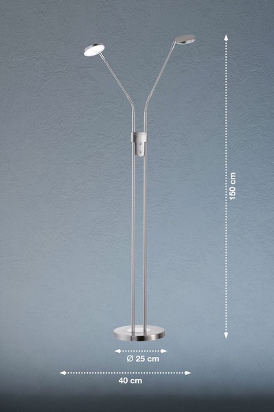 FHL Luna LED Stehleuchte 150cm 2-fach 2x 6W Tunable white steuerbar dimmbar nickel 840037