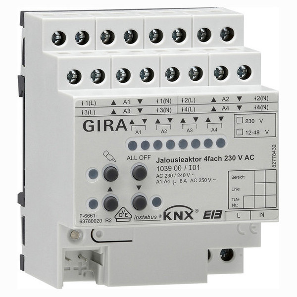 Gira 103900 Jalousieaktor 4-fach AC 230 V Hand KNX REG