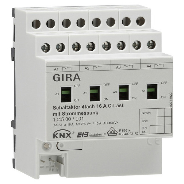 Gira 104500 Schaltaktor 4-fach 16 A Hand + Strom C-Last KNX REG