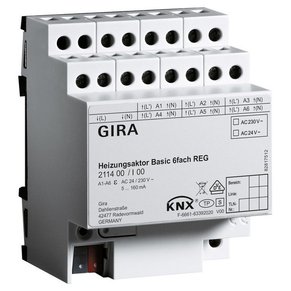 Gira 211400 Heizungsaktor Basic 6-fach KNX REG