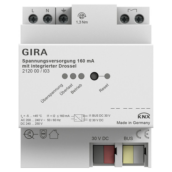 Gira 212000 Spannungsversorgung 160 mA Drossel KNX REG