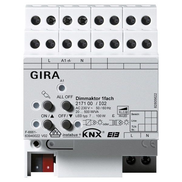 Gira 217100 Dimmaktor 1-fach 500 W/VA KNX REG