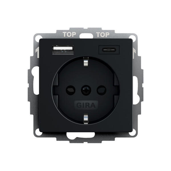Gira 2459005 SCHUKO SP USB-Spannungsversorgung 2-fach Typ A/C System 55 Schwarz m