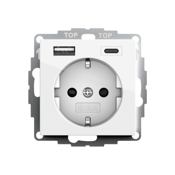 Gira 245903 SCHUKO SP USB-Spannungsversorgung 2-fach Typ A/C System 55 Reinweiß
