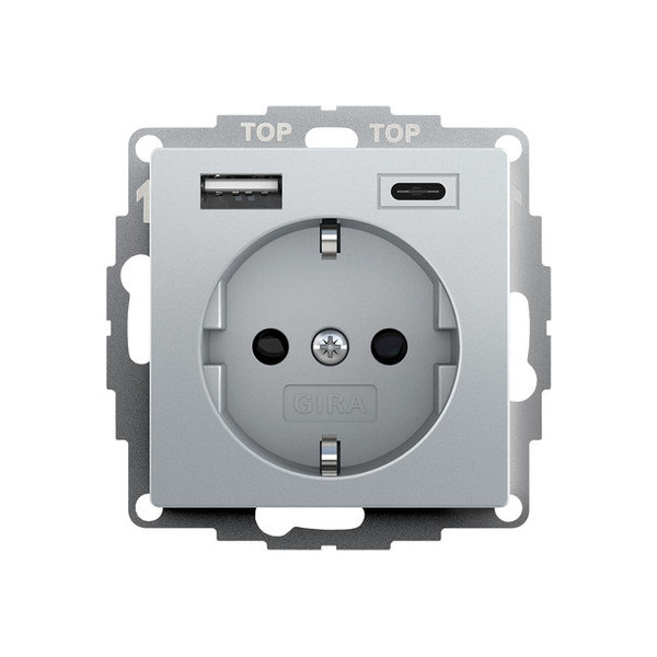 Gira 245926 SCHUKO SP USB-Spannungsversorgung 2-fach Typ A/C System 55 F Alu