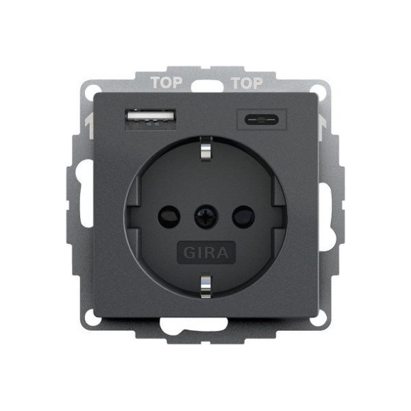Gira 245928 SCHUKO SP USB-Spannungsversorgung 2-fach Typ A/C System 55 Anthrazit