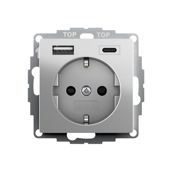 Gira 2459600 SCHUKO SP USB-Spannungsversorgung 2-fach Typ A/C System 55 Edelstahl(lack.)